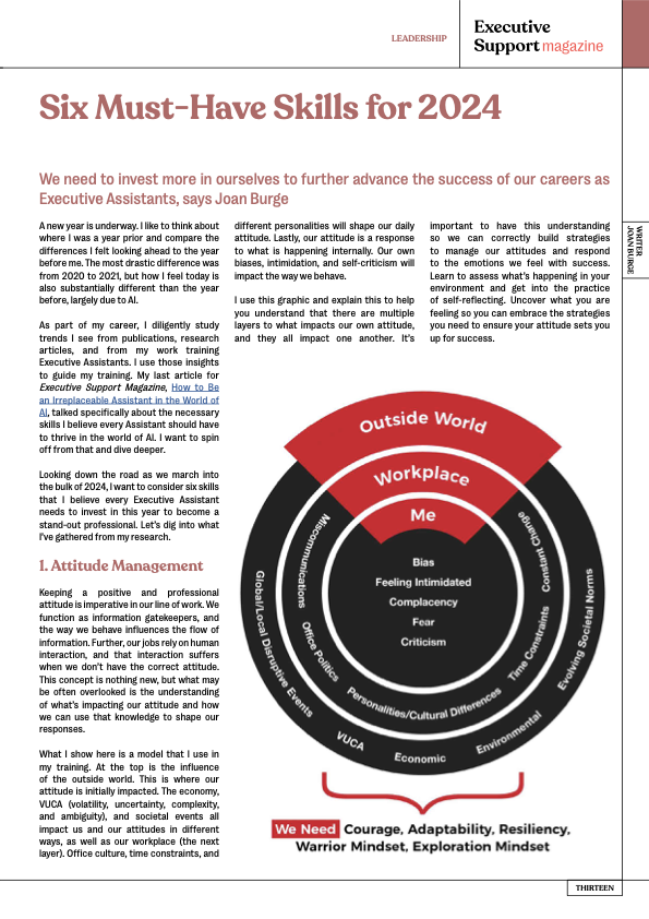 Executive Support Magazine article Six Must-Have Skills for 2024
